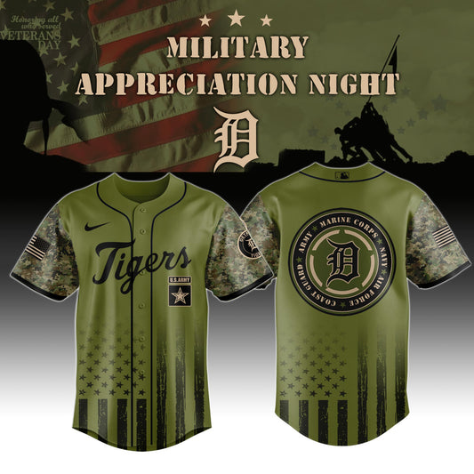 _Detroit Tigers MLB x Military Appreciation Night (Army, Navy, USAF, USMC, USCG) Jersey Editions Limited 2025 V2