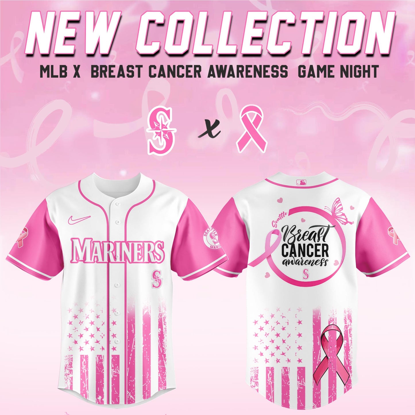 Seattle Mariners x  Breast Cancer Awareness Game Night Jersey Editons Limited v2