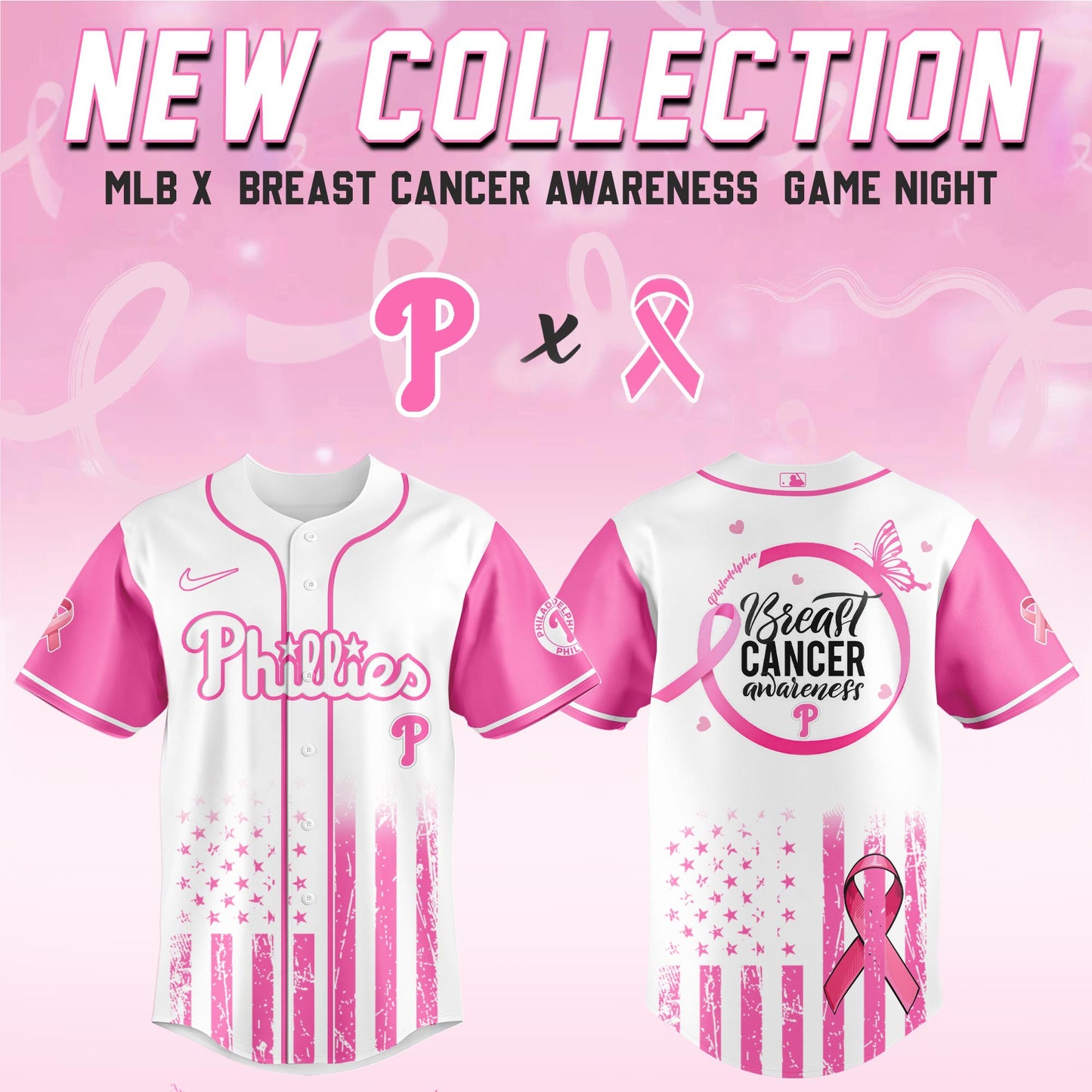 Philadelphia Phillies x  Breast Cancer Awareness Game Night Jersey Editons Limited v2