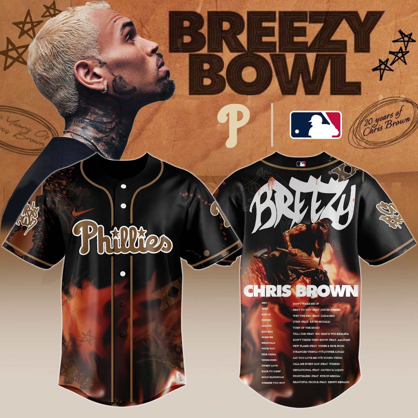 P Phillies x Chris Brown "Breezy Bowl XX Stadium World Tour" 2025 Jersey Editions Limited + Selling Out Fast