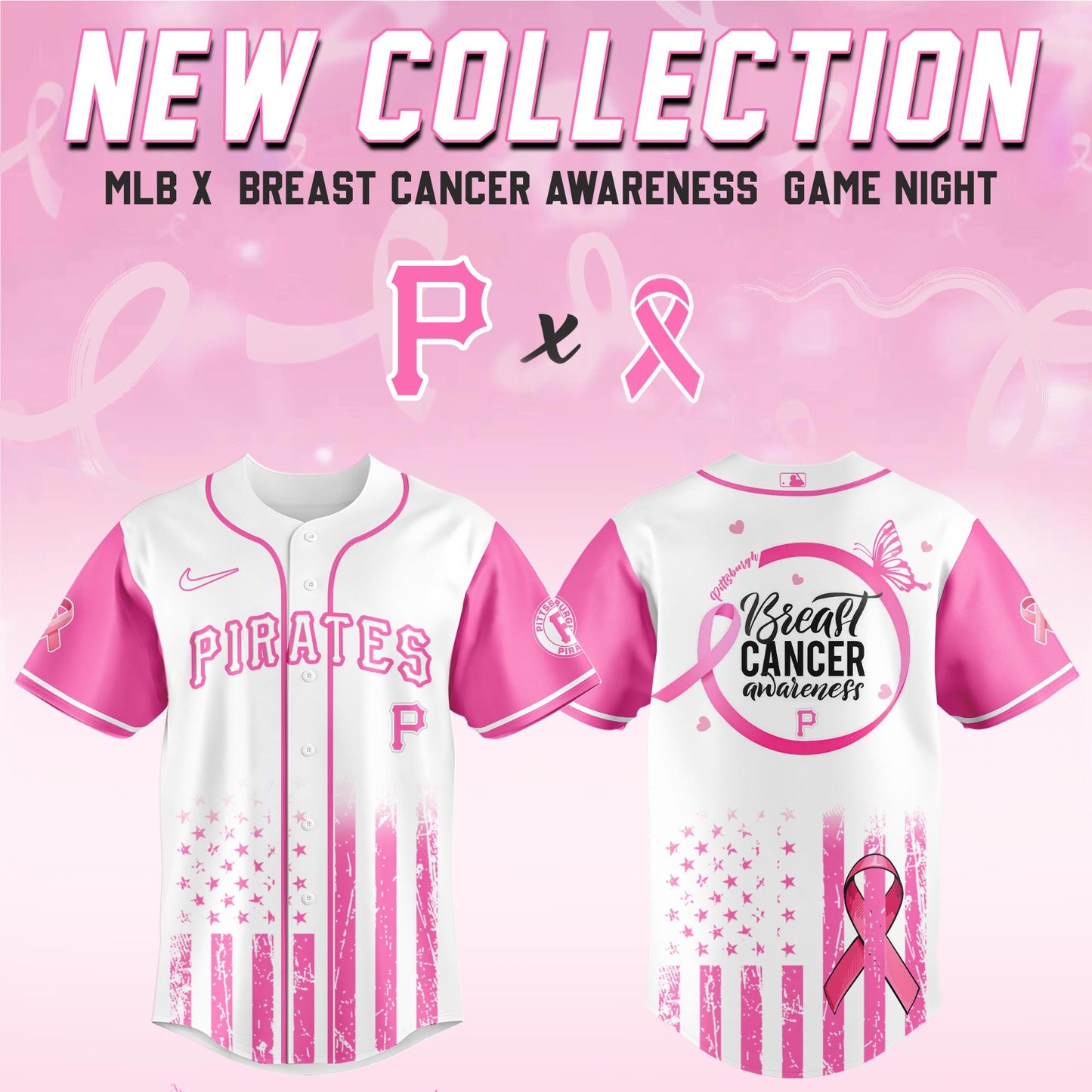 Pittsburgh Pirates x  Breast Cancer Awareness Game Night Jersey Editons Limited v2