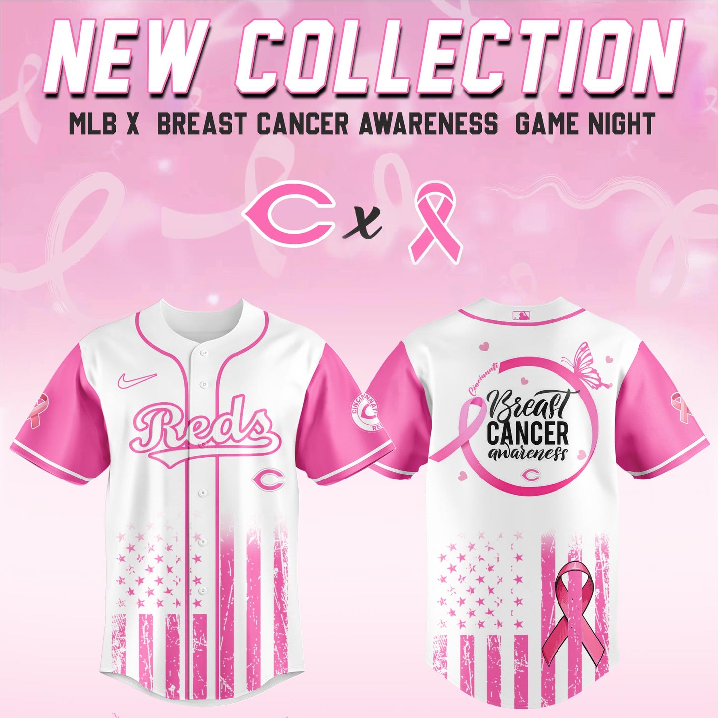 Cincinnati Reds x  Breast Cancer Awareness Game Night Jersey Editons Limited v2