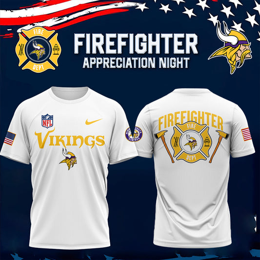 Premium Minnesota Vikings Merch - Minnesota Vikings x 2025 Firefighter Appreciation Night Premium Limited T-Shirt - Gear Up For Game Day