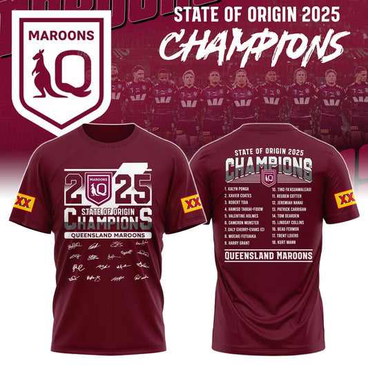 Queensland Maroons State Of Origin 2025 Champions T-Shirt