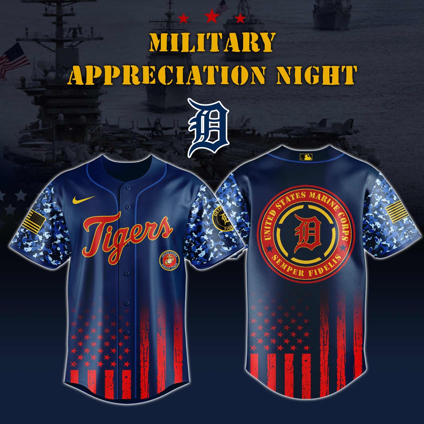 _Detroit Tigers MLB x Marine Corps Military Appreciation Night Jersey Editions Limited 2025 V3