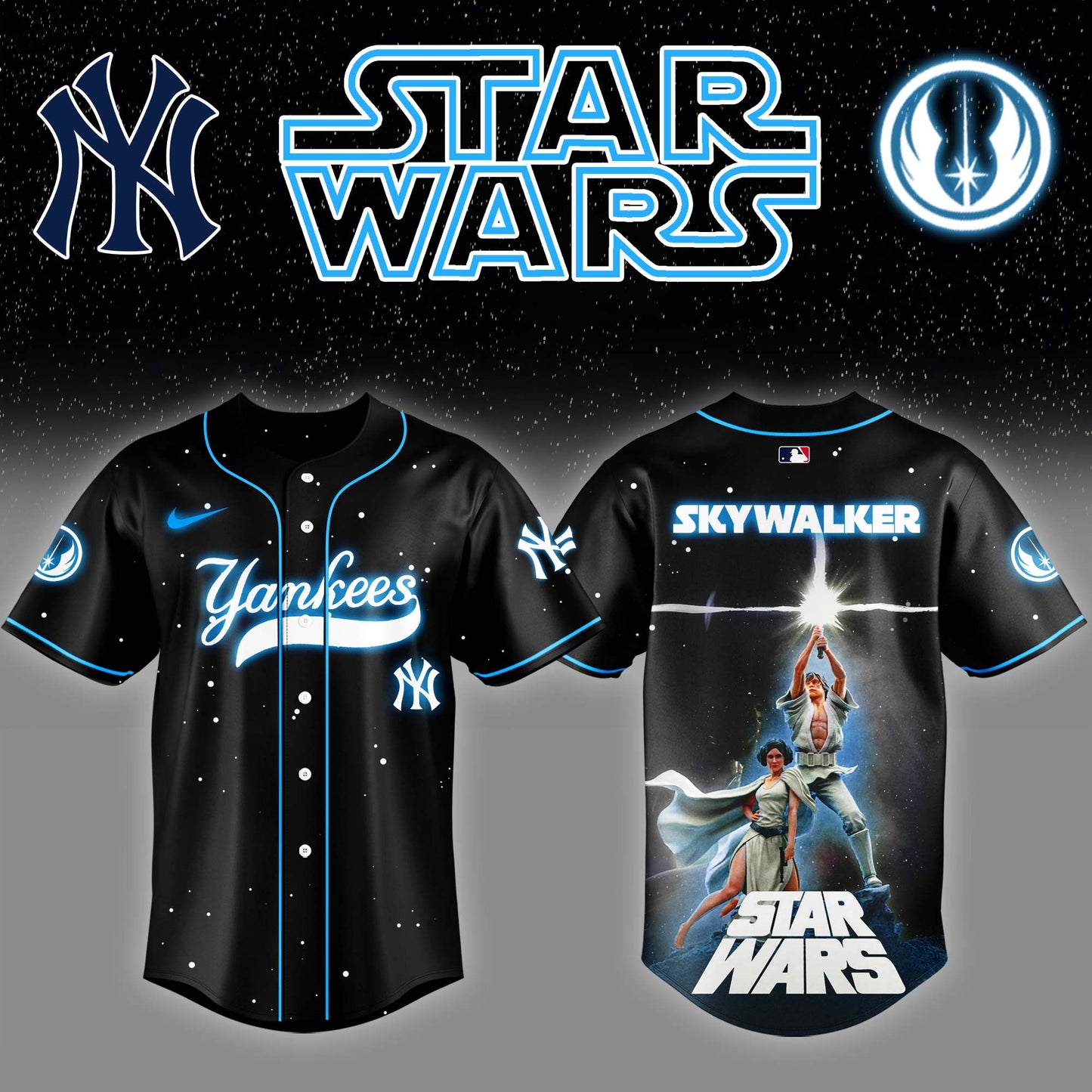 .New York Yankees x Stars Wars Luke Skywalker Game Night Baseball Jersey Editions Limited v4