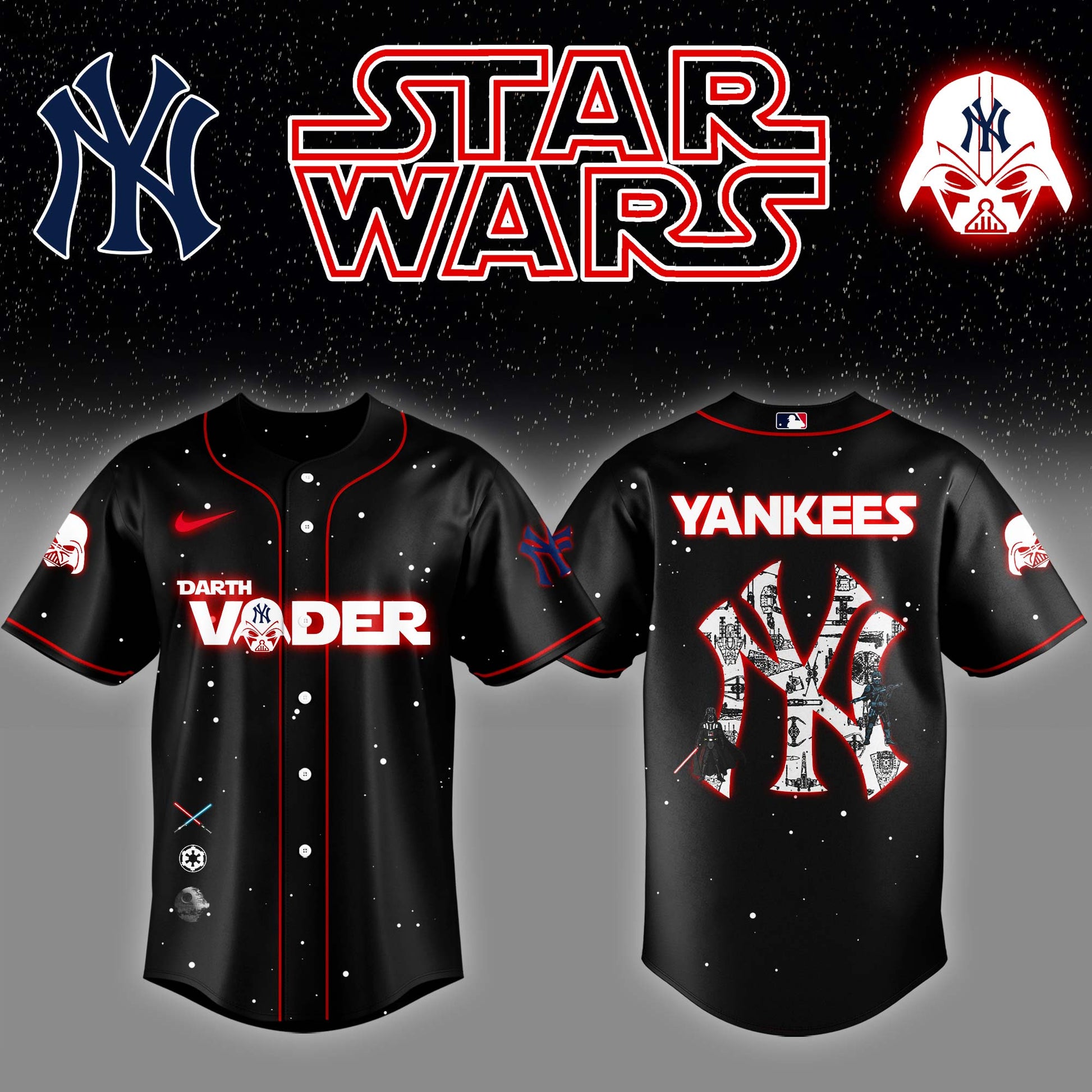.New York Yankees x Stars Wars Darth Vader Night Baseball Jersey Editions Limited v2