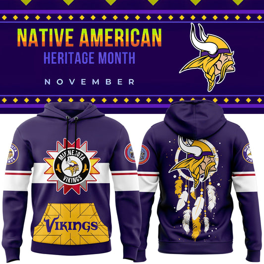 Premium Minnesota Vikings Merch - Minnesota Vikings 2025 Native American Heritage Month Premium Limited Pullover Hoodie - Gear Up For Game Day