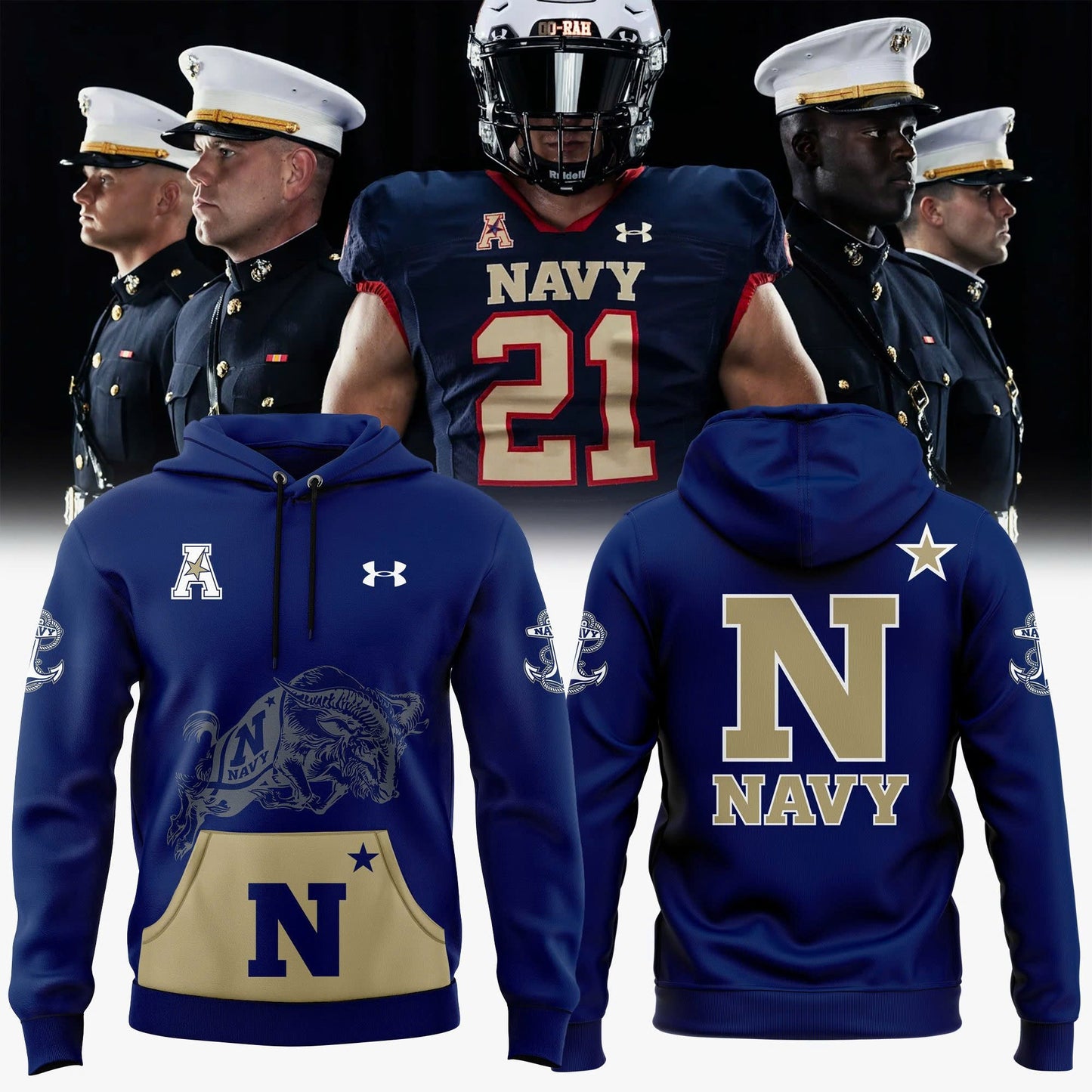 Navy Midshipmen 2024 Rivalry Shield Fleece Pullover Hoodie