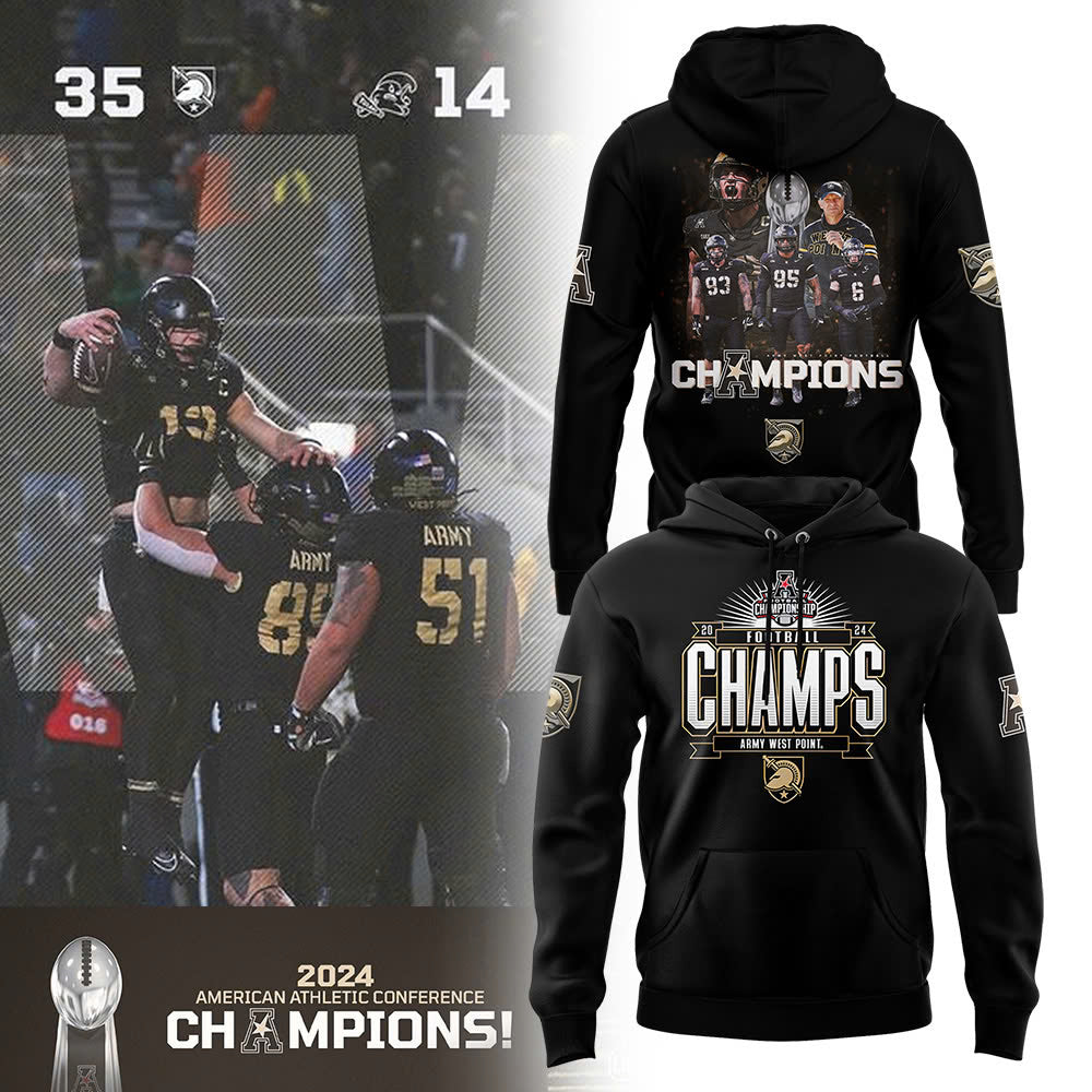 Men’s Army Black Knights Football 2024 ACC Champions Premium Limited Pullover Hoodie V2