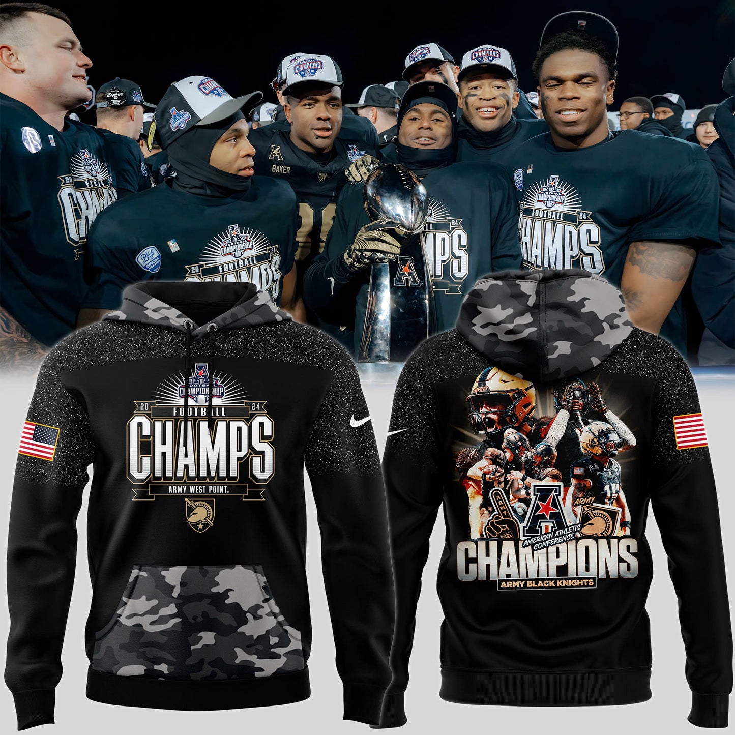 Men’s Army Black Knights Football 2024 ACC Champions Premium Limited Pullover Hoodie