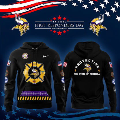 Premium Minnesota Vikings Merch - Minnesota Vikings 2025 First Responders Day Premium Limited Pullover Hoodie - Gear Up For Game Day