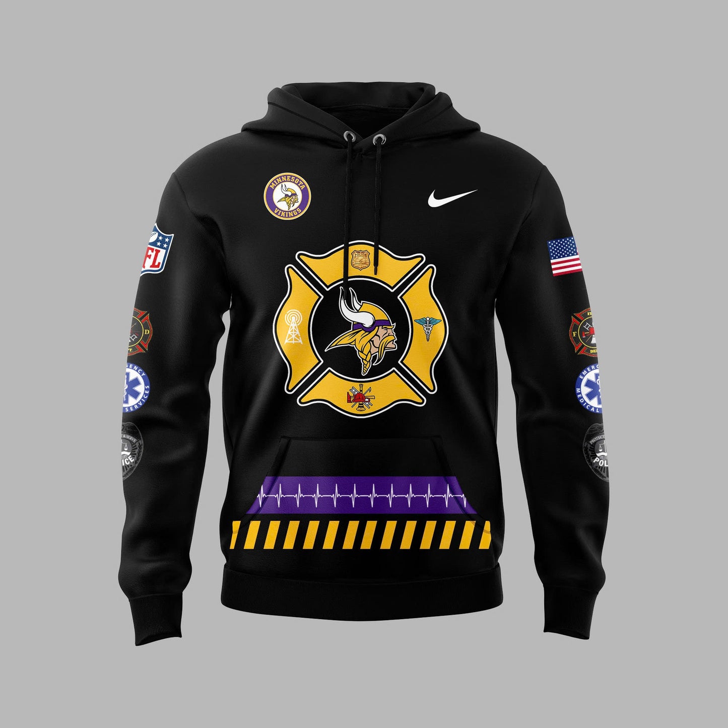 Premium Minnesota Vikings Merch - Minnesota Vikings 2025 First Responders Day Premium Limited Pullover Hoodie - Gear Up For Game Day