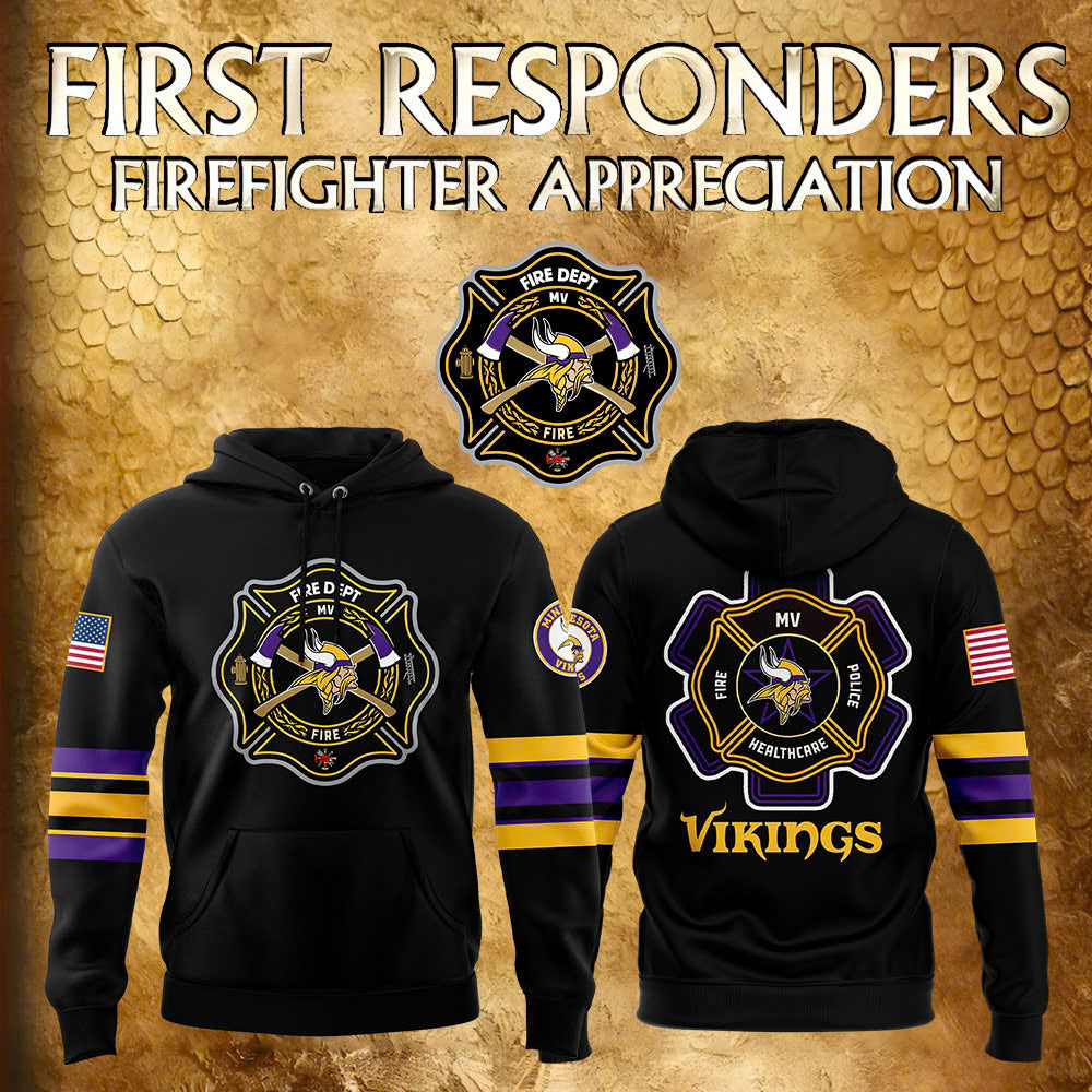 Premium Minnesota Vikings Merch - Minnesota Vikings x 2025 Firefighter Appreciation Night Premium Limited Pullover Hoodie - Gear Up For Game Day