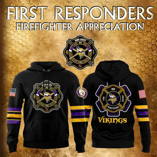 Premium Minnesota Vikings Merch - Minnesota Vikings x 2025 Firefighter Appreciation Night Premium Limited Pullover Hoodie - Gear Up For Game Day