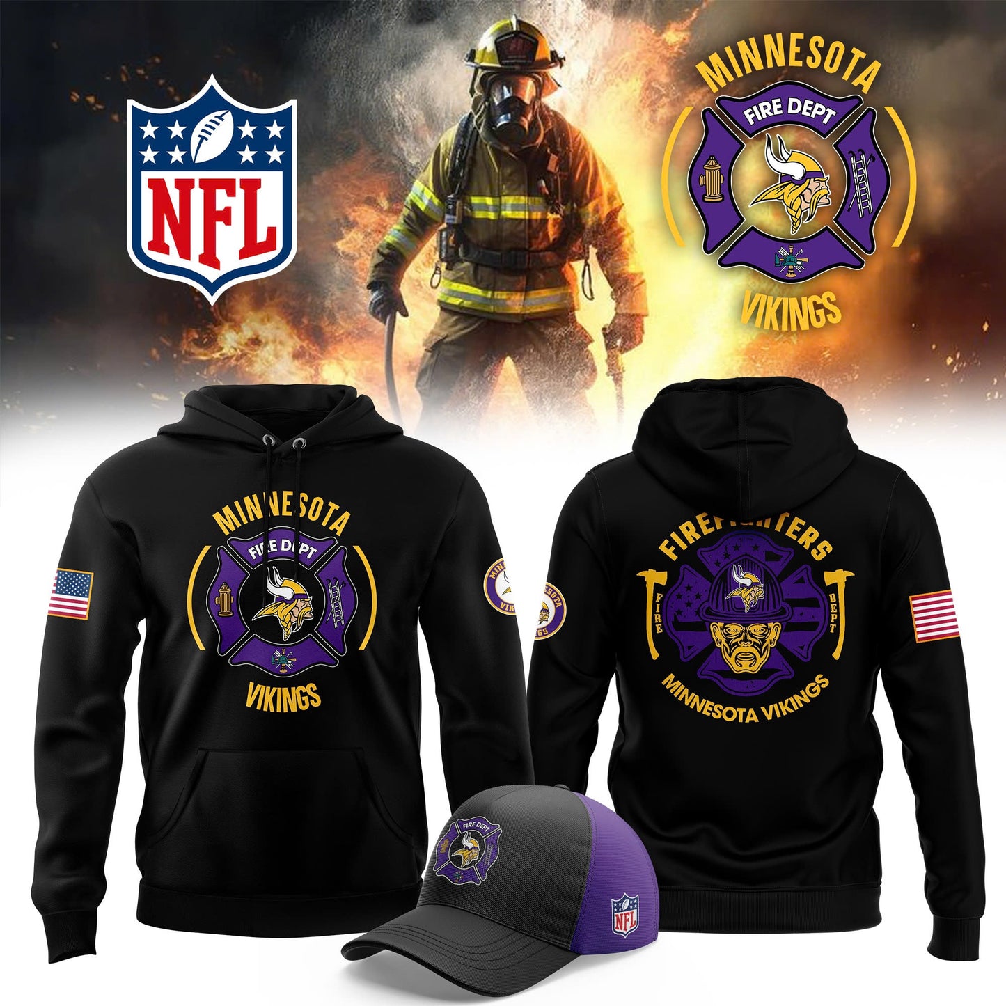 Premium Minnesota Vikings Merch - Minnesota Vikings x 2025 Firefighter Appreciation Night Premium Limited Pullover Hoodie - Gear Up For Game Day