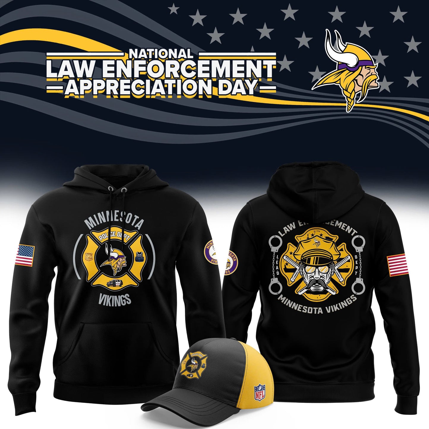 Premium Minnesota Vikings Merch - Minnesota Vikings 2025 First Responders Law Enforcement Appreciation Day Premium Limited Pullover Hoodie - Gear Up For Game Day