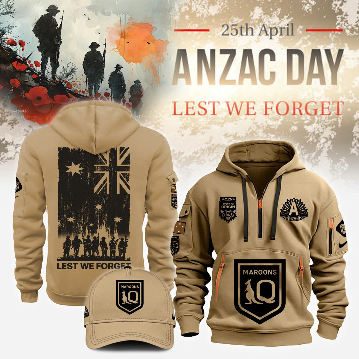 Queensland Maroons anzac 2025 Newp Hoodie