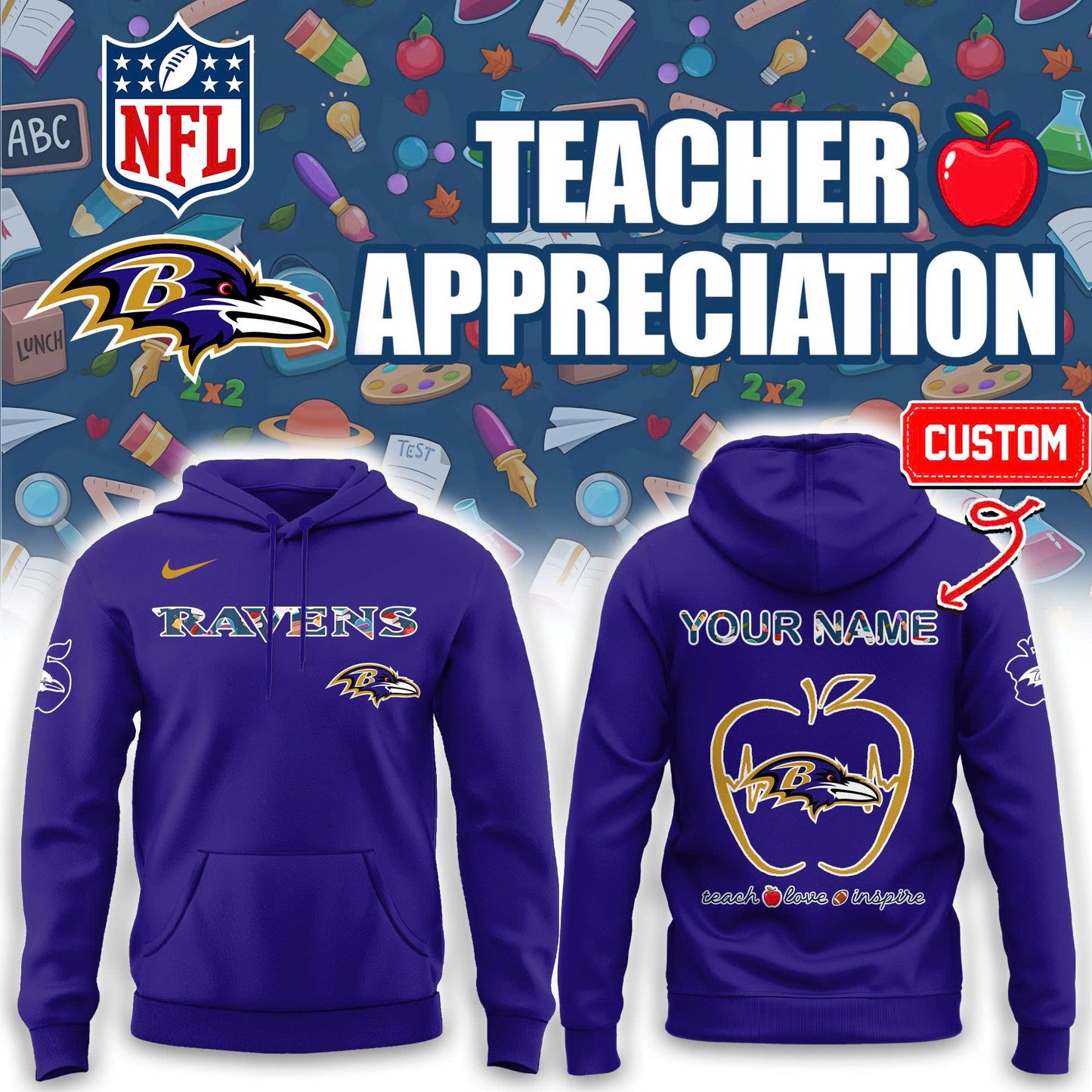 Baltimore Ravens TEACHER NIGHT Hoodie | Jogger | Cap Custom